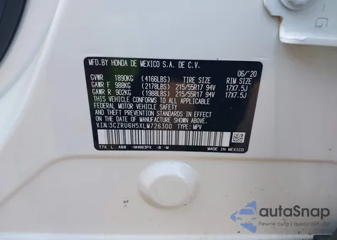 2020 Honda Hr-V Awd Ex z USA, uszkodzony, nr VIN 3CZRU6H5XLM726300